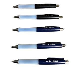 Lot of 2 Pilot Dr. Grip Mechanical Pencils & 3 Black Ink Fine Point Gel Pens